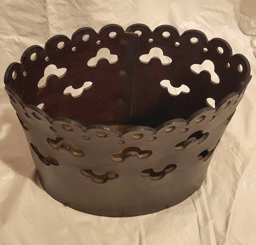 Vintage Magazine Rack Holder Waste Basket Cut Work Brown Leather Oval Shape