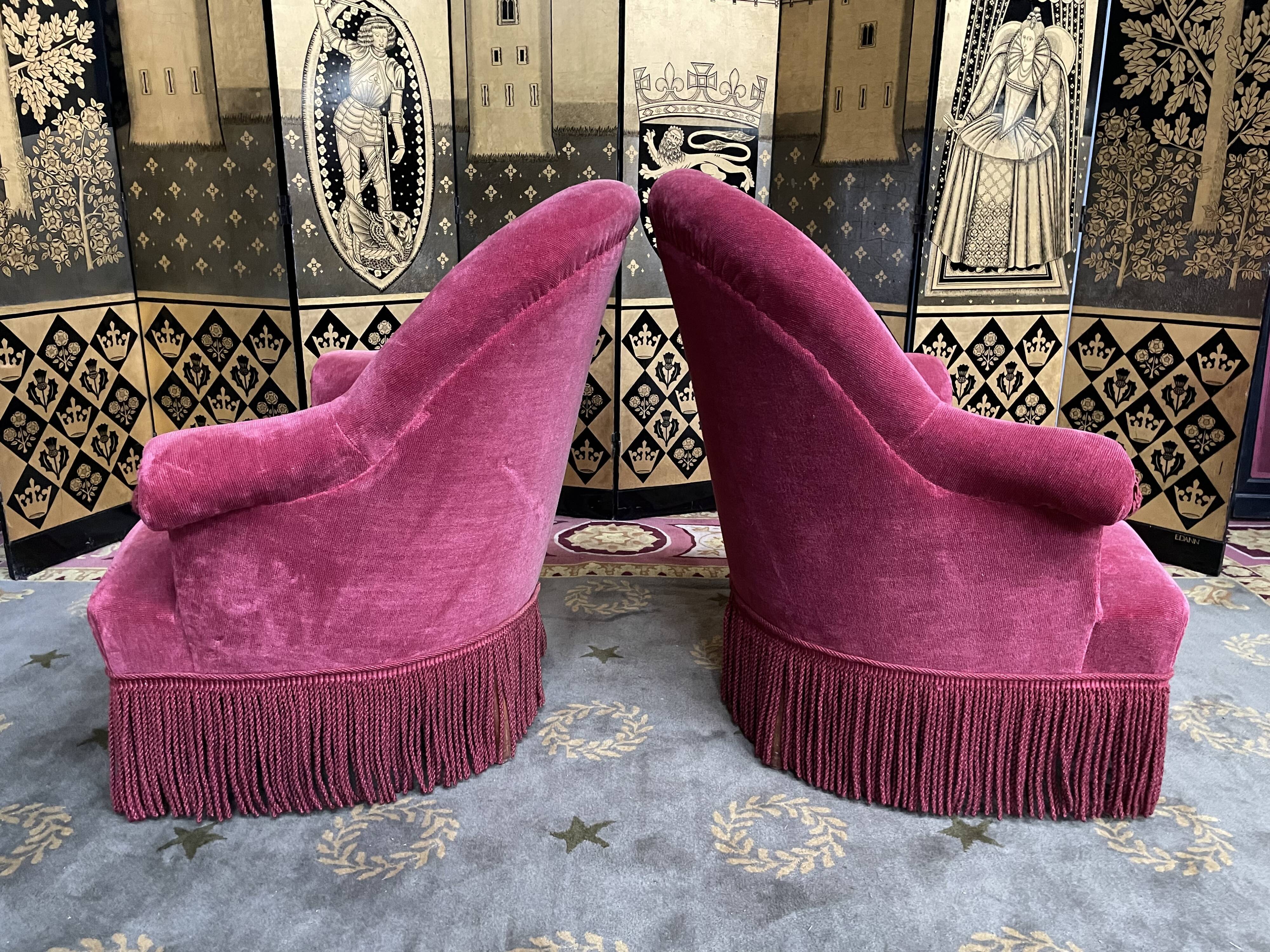 Pair of pink velvet toad armchairs