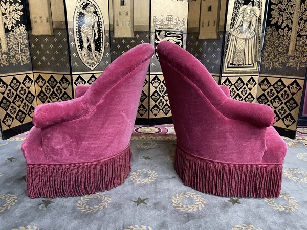 Paire de fauteuils crapaud velours rose