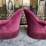 Pair of pink velvet toad armchairs