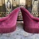 Pair of pink velvet toad armchairs