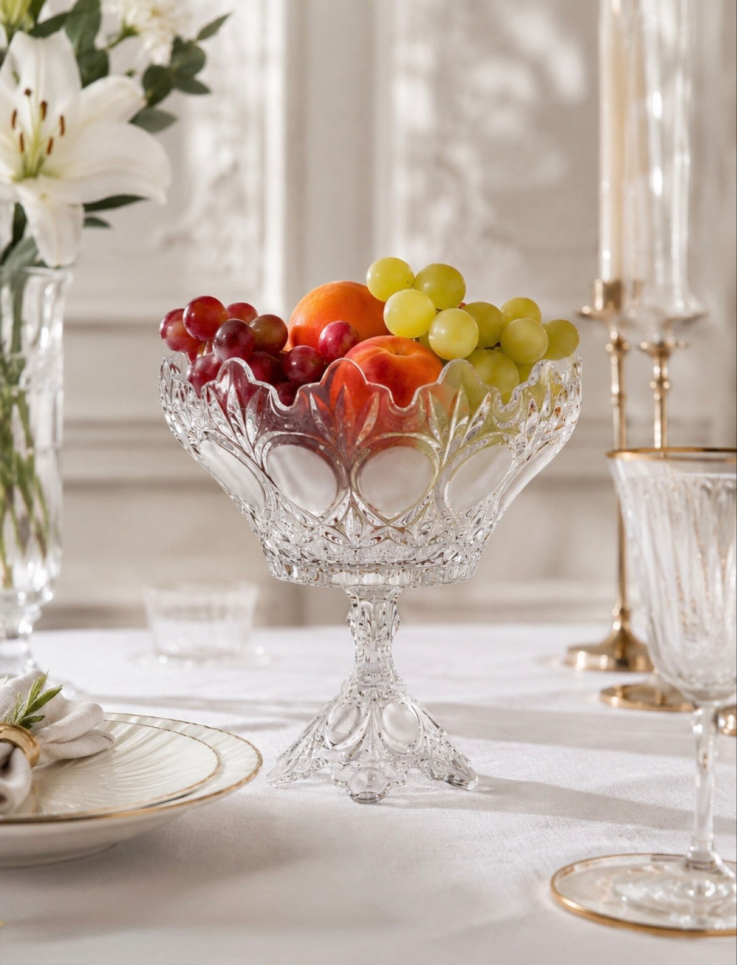 Large Bohemian crystal fruit bowl - 1950s