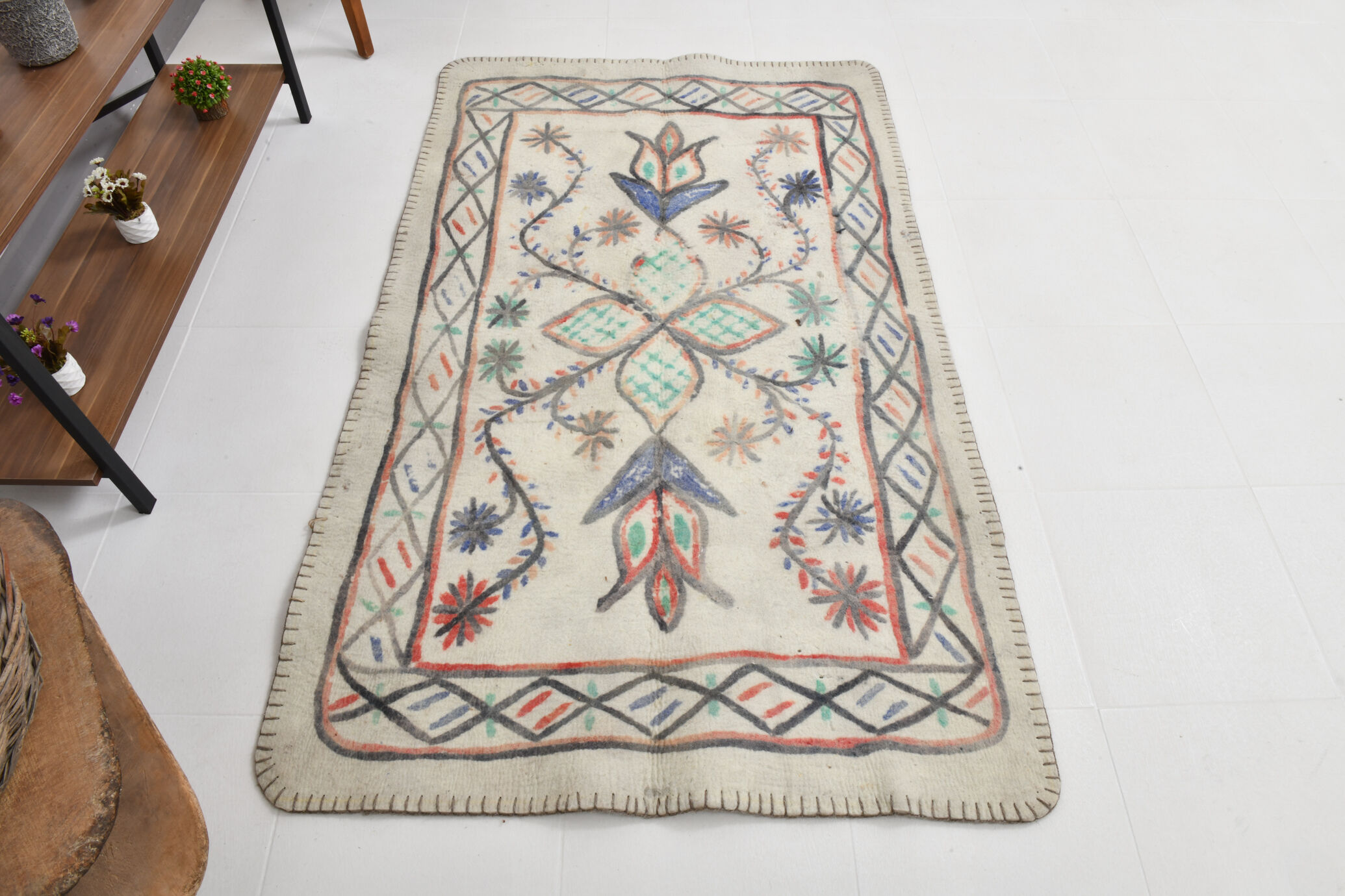 4x6 neutral handmade anatolian turkish rug,	115c192cm