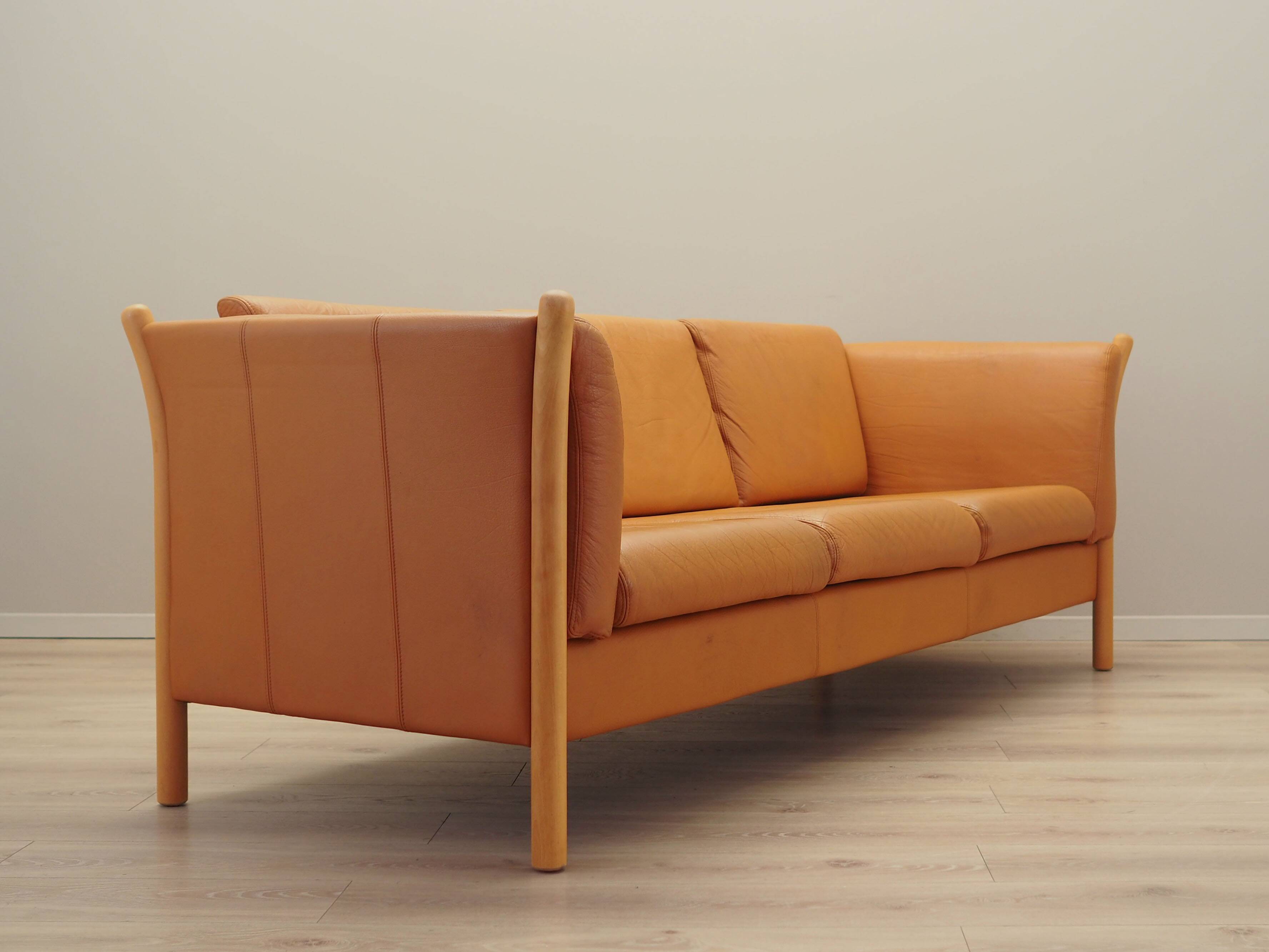 Orange leather sofa, Danish design, 1970s, production: Denmark