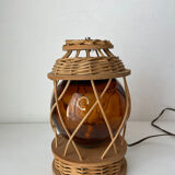 Vintage wood and wicker lamp