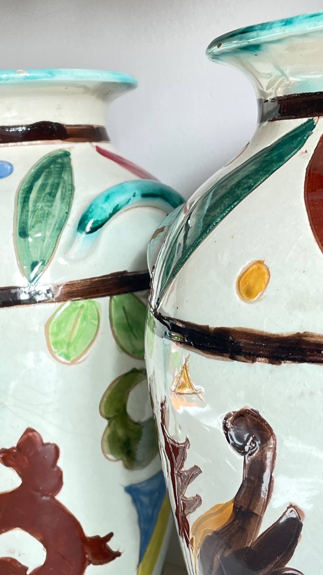 Italian Majolica Vases with Dragon Motif