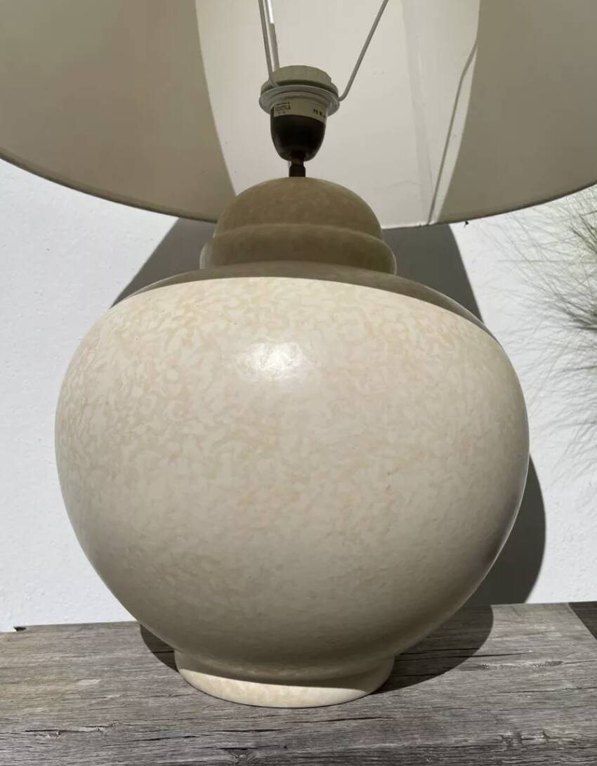 Large lamp signed Kostka vintage beige ceramic sphere