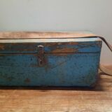 Old wooden trunk with blue patina