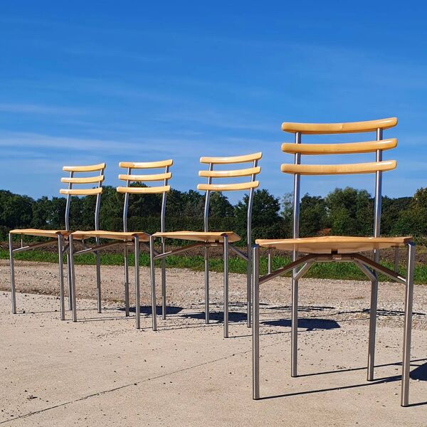 Set 4 - Chaise design suisse Zumsteg en hêtre tubulaire