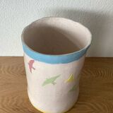 Signed pot with pastel swallows