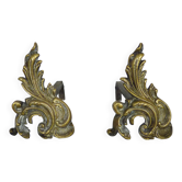 Pair of fireplace chenets in bronze and cast iron. Early twentieth century