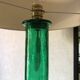 Retro table lamp with glass base and crocodile effect leather shade.