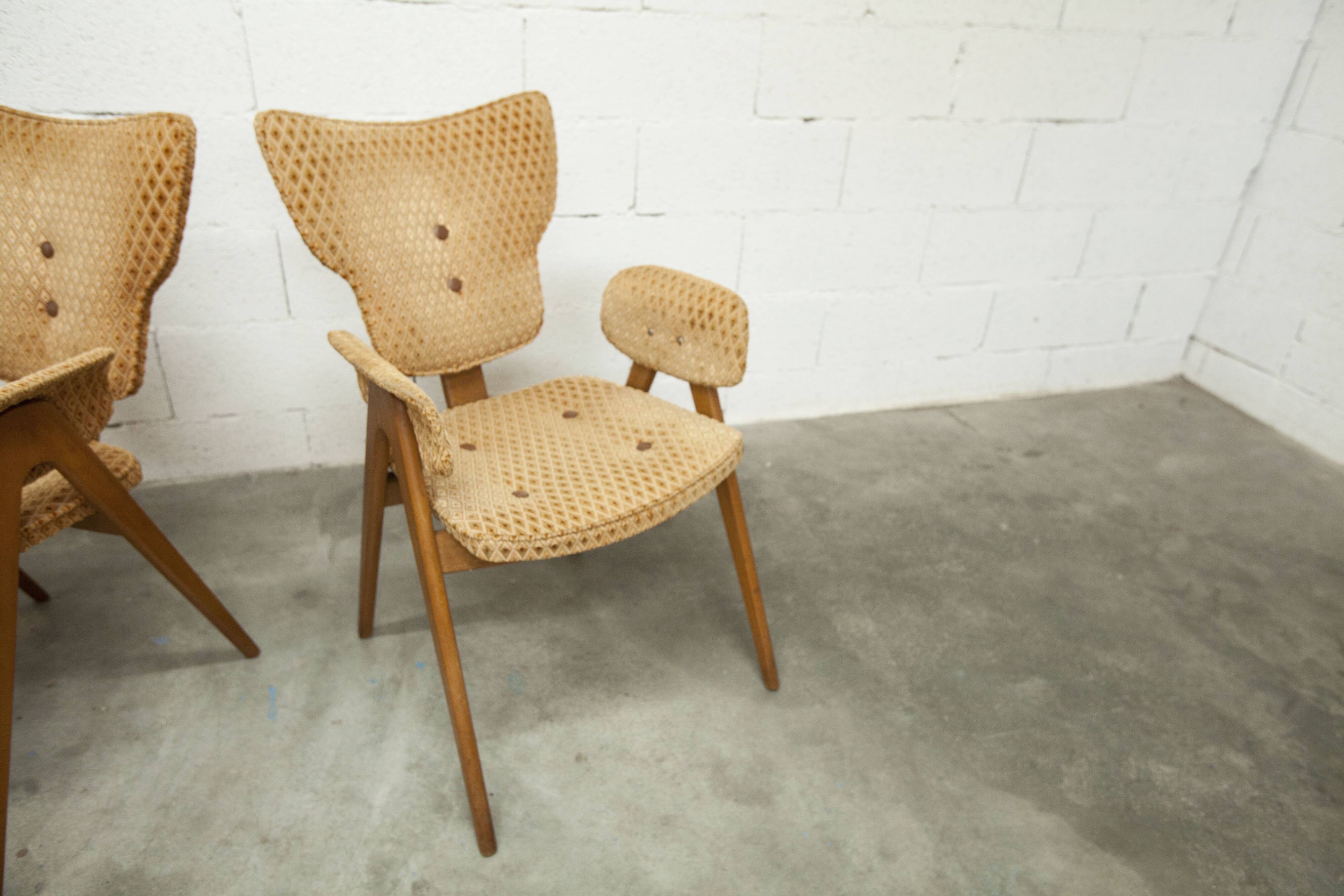 4 chairs and 2 Lounge armchairs by Roger Landault, ABC edition, 1950.