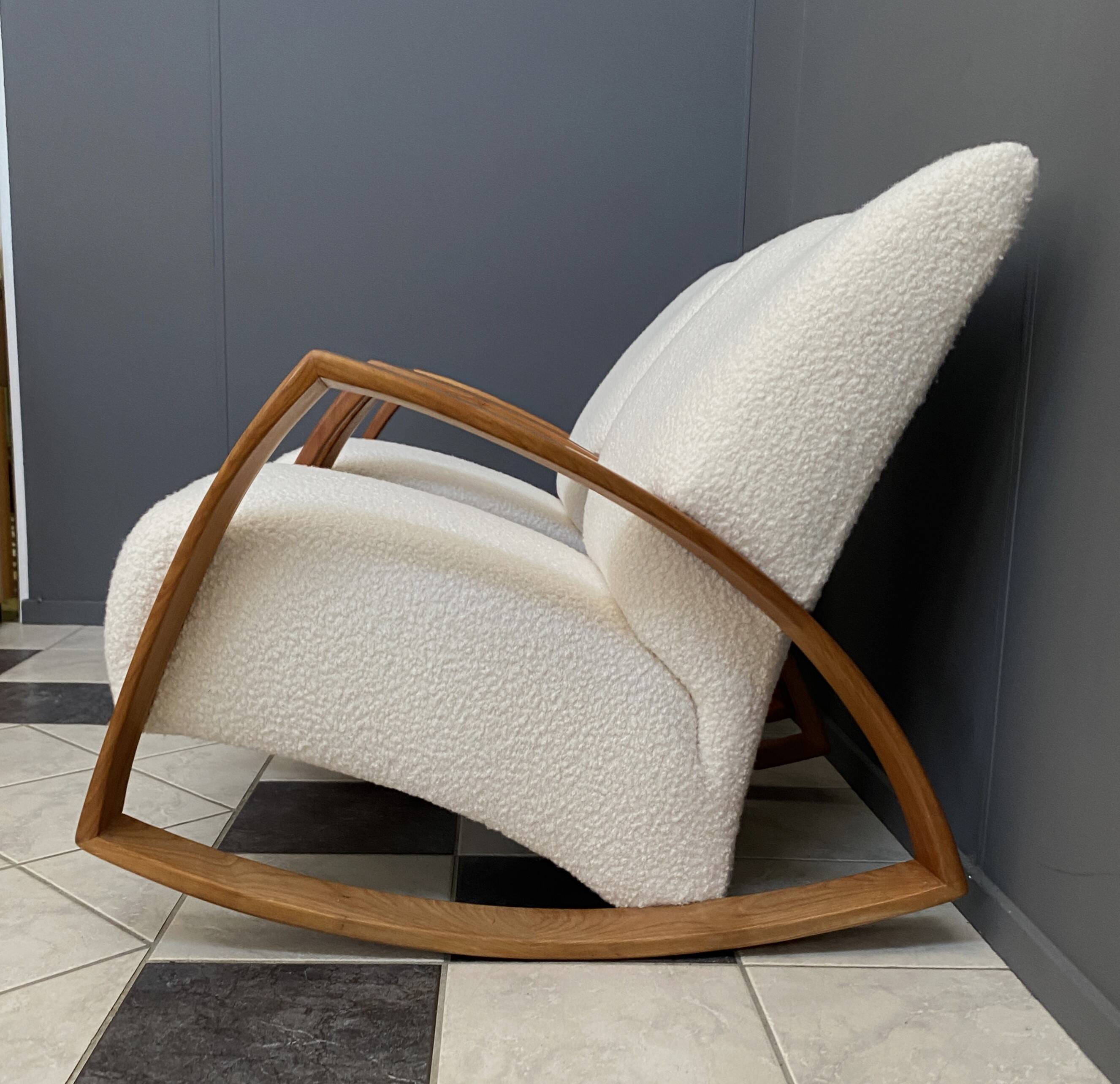 Pair of large rocking chairs reupholstered in White Boucle