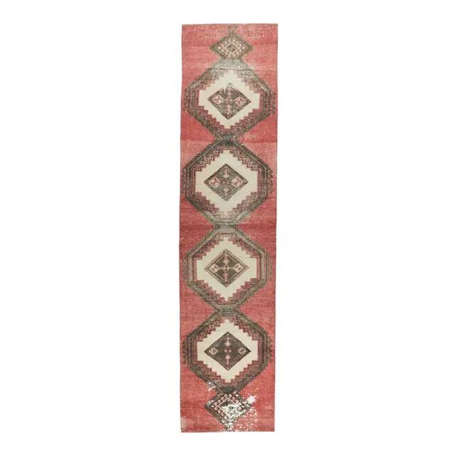 Vintage Turkish Hand-Knotted Red Runner Rug 83x380
