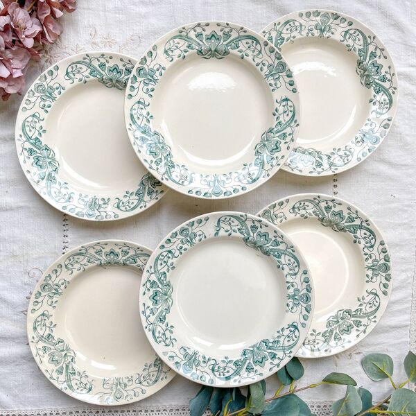Lot de 6 Assiettes creuses Anciennes Terre de Fer ''Figuig'' – Longchamp XIXe