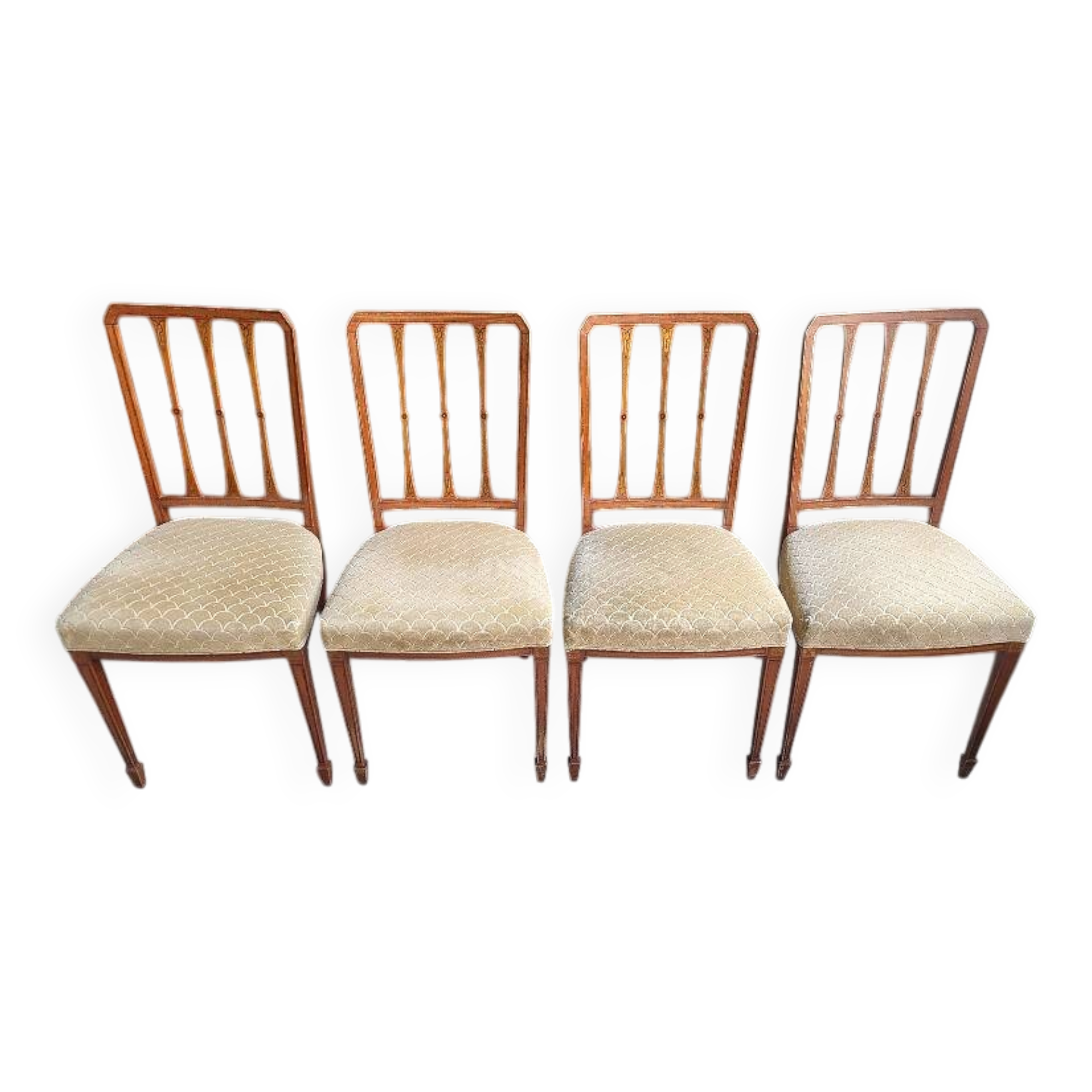 Series of 4 directory chairs in marquetry and cherry wood