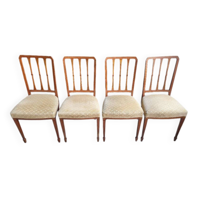 Serie de 4 chaises directoire en marqueterie et merisier