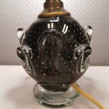 Table lamp in translucent glass with black inlaid glass.