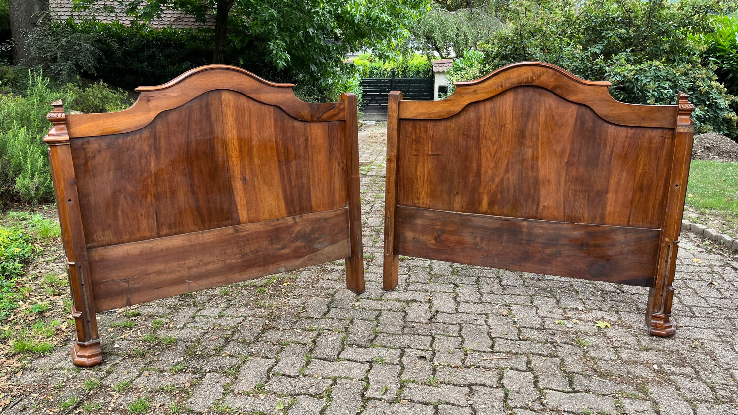 Antique solid walnut boat headboards