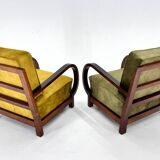Pair of art deco beech wood armchairs, 1930's, newly upholstered