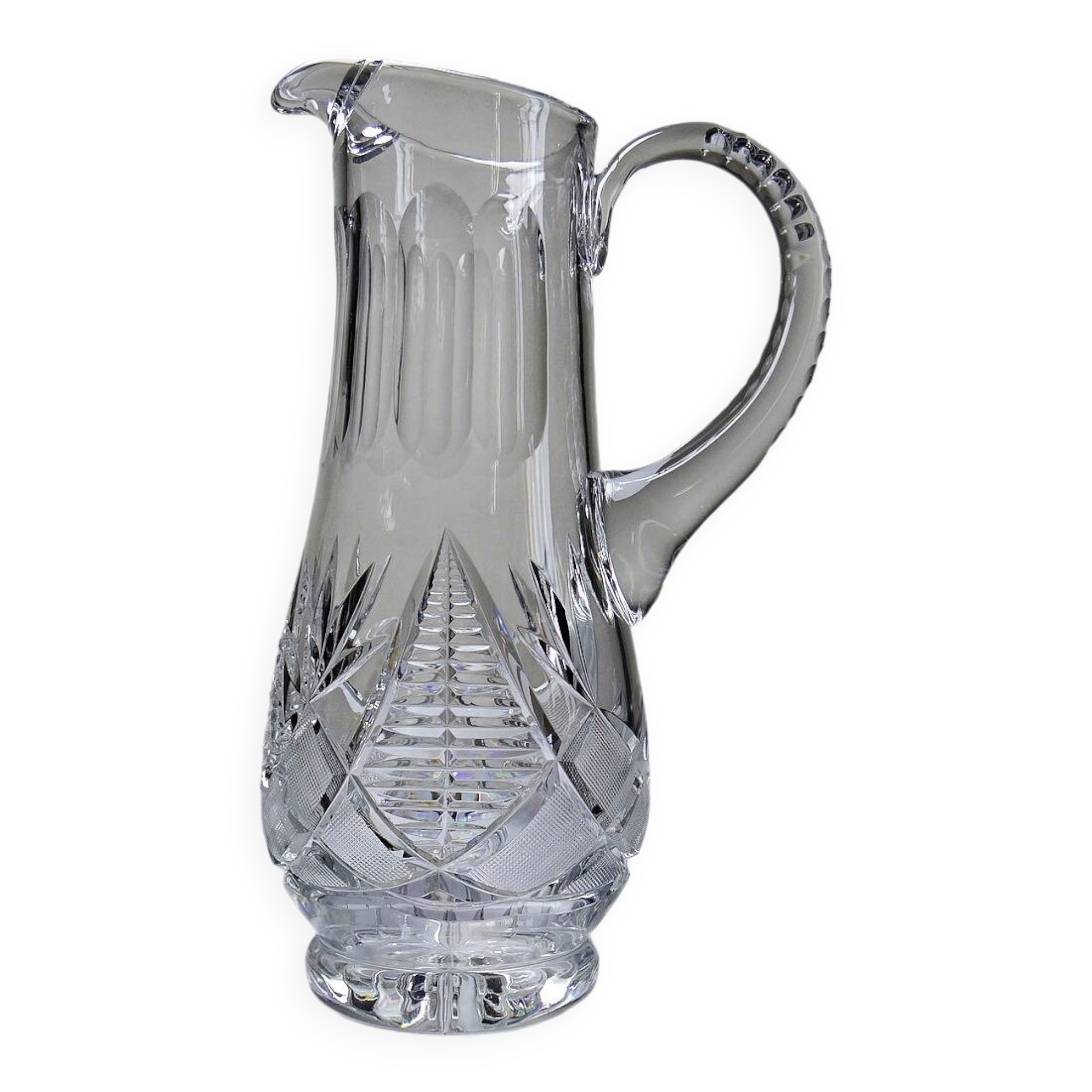 Large cut crystal water pitcher, European crystal makers 20th century