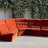 Modular sofa in rusty velvet, France 1970s