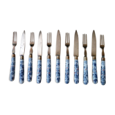 Old stahl bronce dessert cutlery in bronze and porcelain