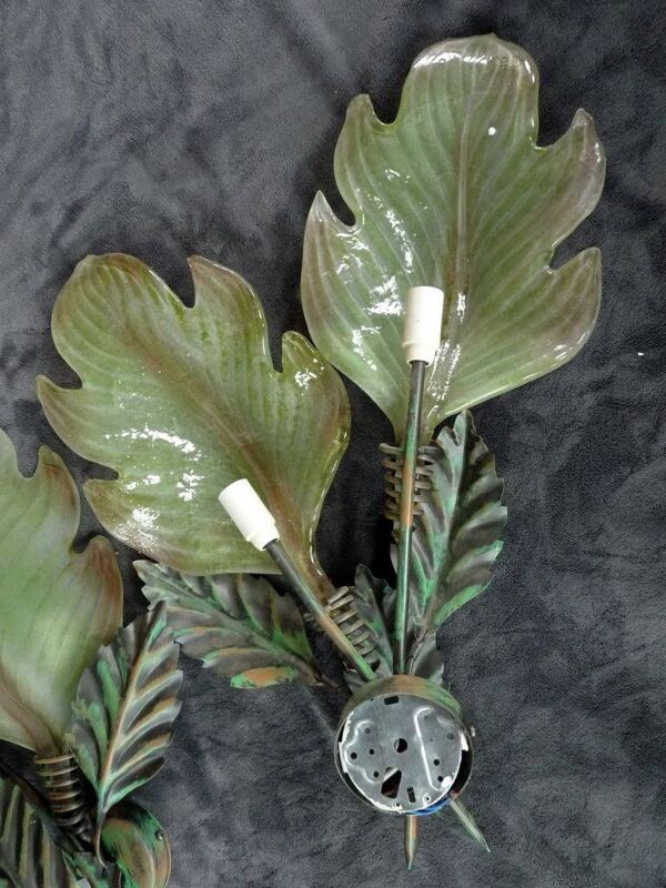 geantes appliques toles peintes verre de murano feuille vegetale 63cm