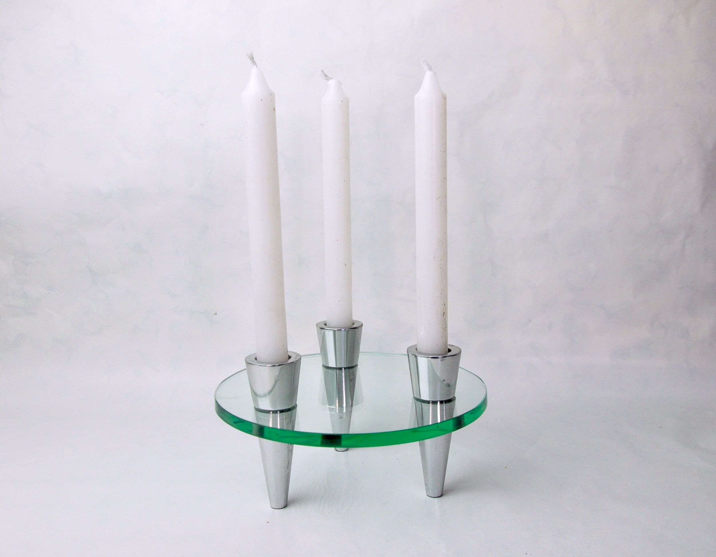 Glass circle candle holders, 3 flames, Denmark, 1970