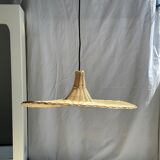 Small suspension, rattan luminaire in hat shape D:60cm