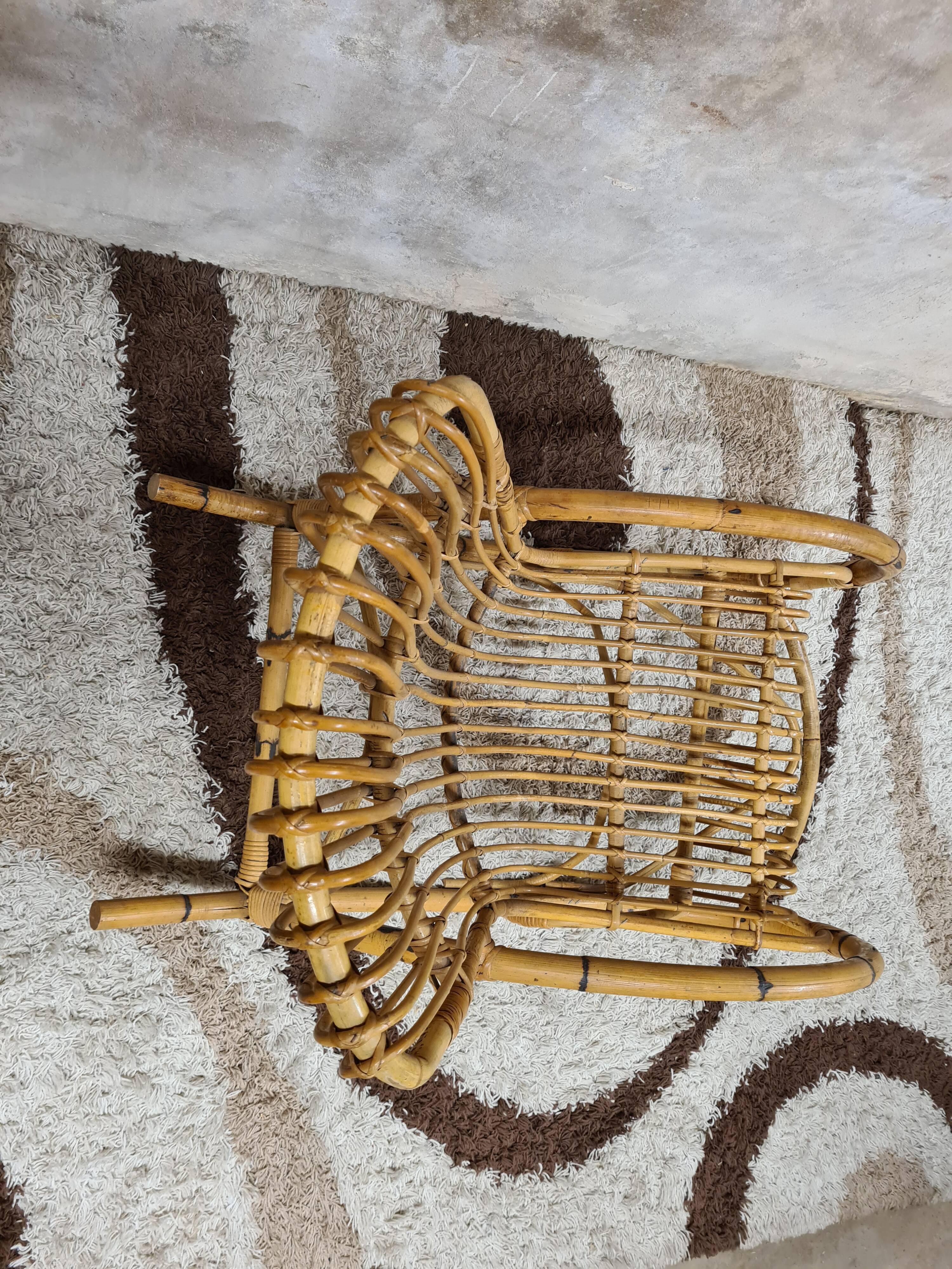 Rocking-chair rattan bamboo 60s