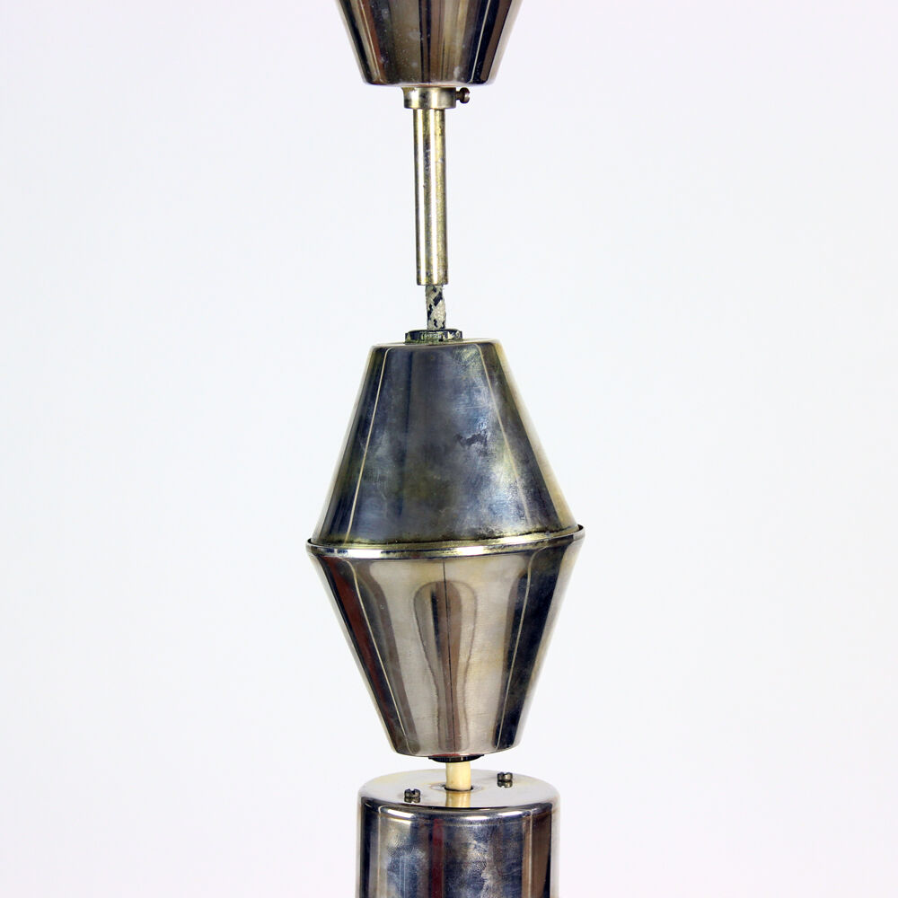 Midcentury ceiling pull down light in white opaine & brass, Czechoslovakia 1960s