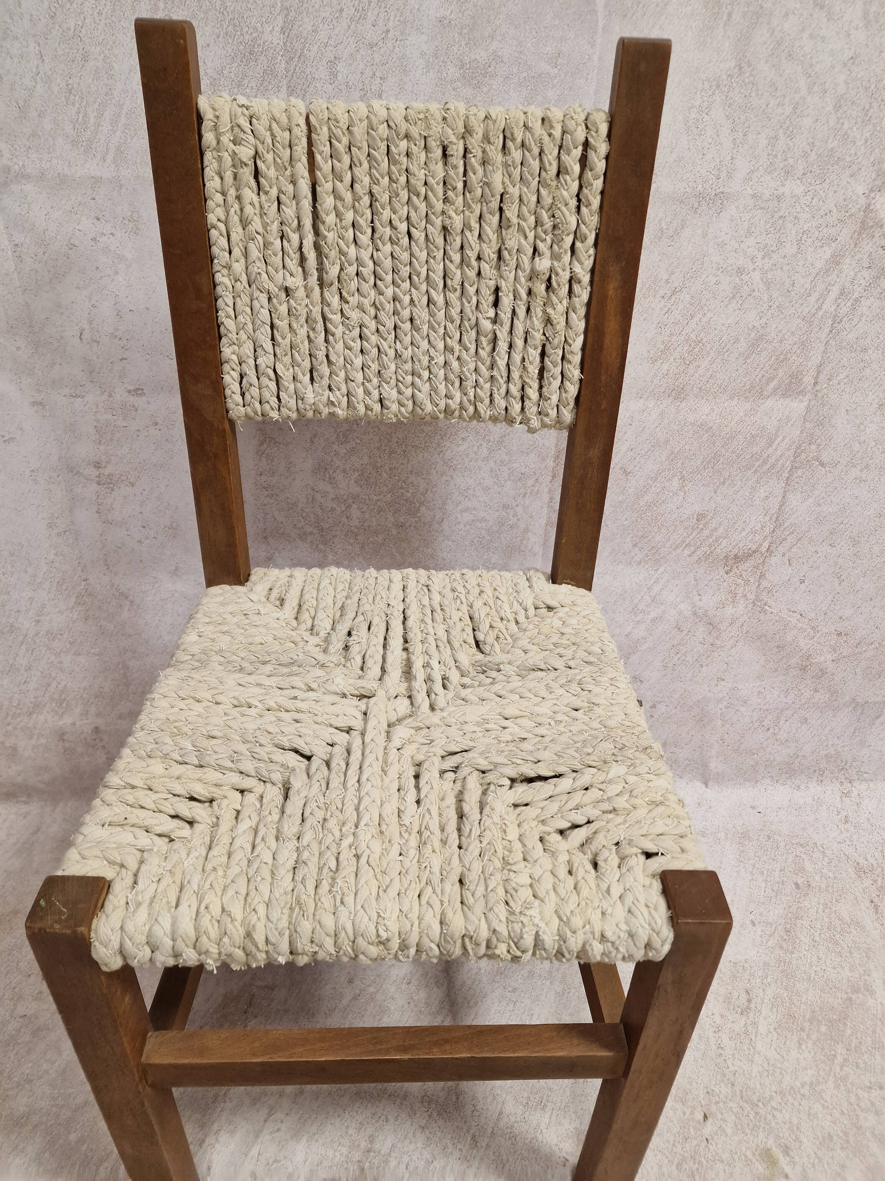 Wooden chair with woven rope seat
