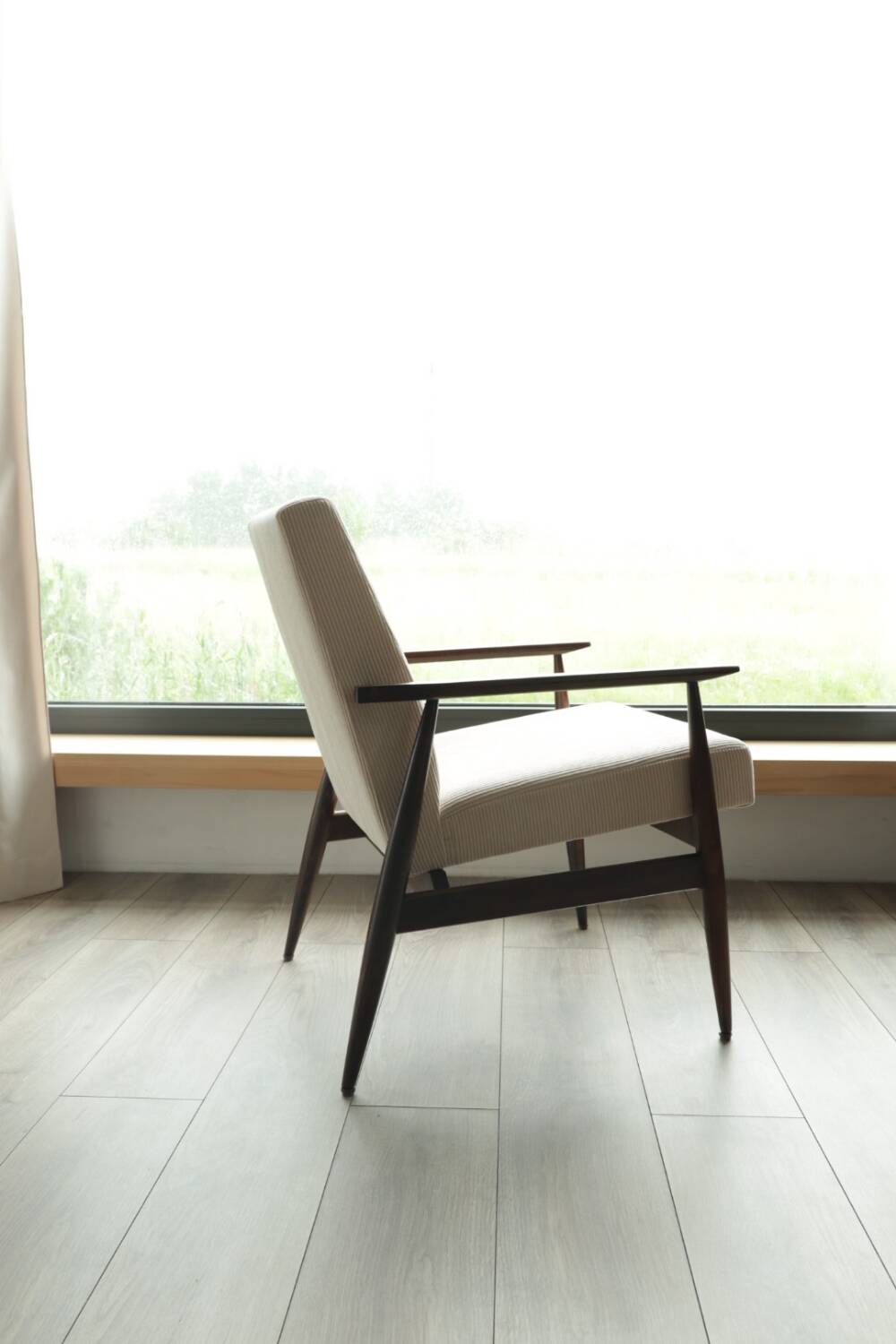 Vintage armchair in light beige corduroy designed by H. Lis.