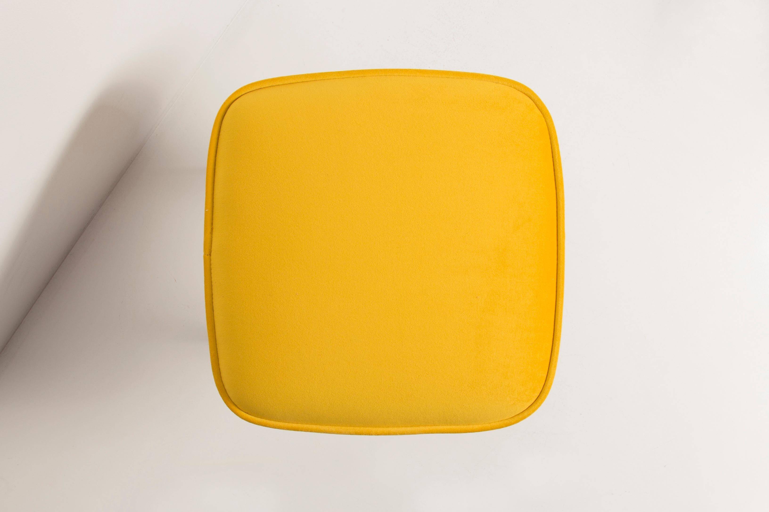 Mustard velvet stool, Mid-Century, Poland, 1960s