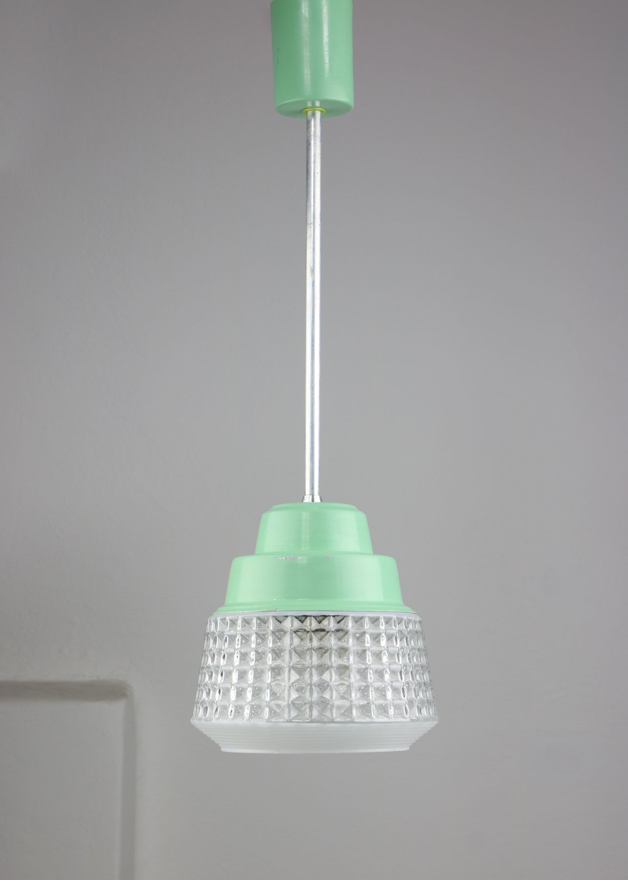 Small Mid-century Turquoise Glass Ceiling Lamp, 60s