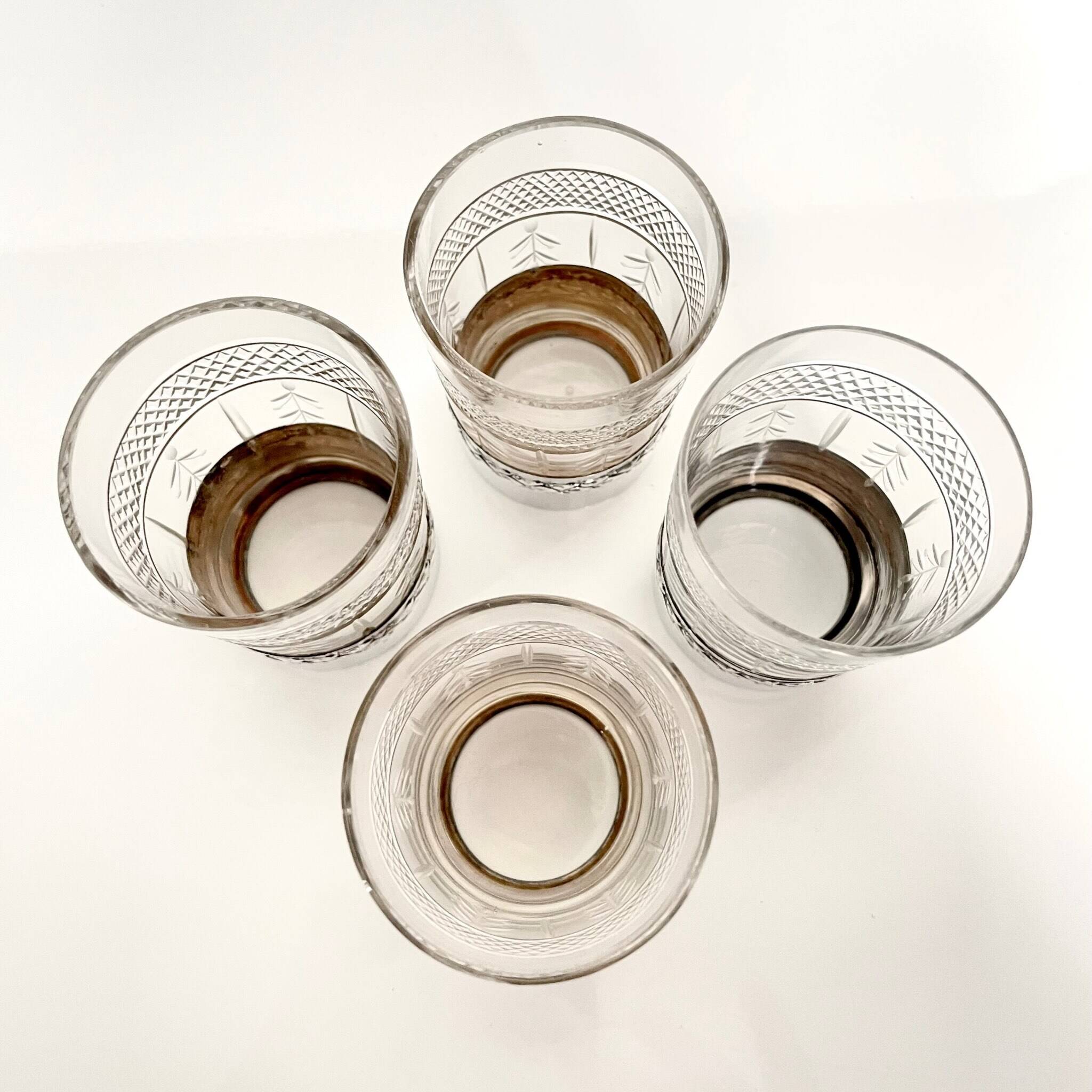 4 crystal and silver liqueur glasses – Late 19th - early 20th century