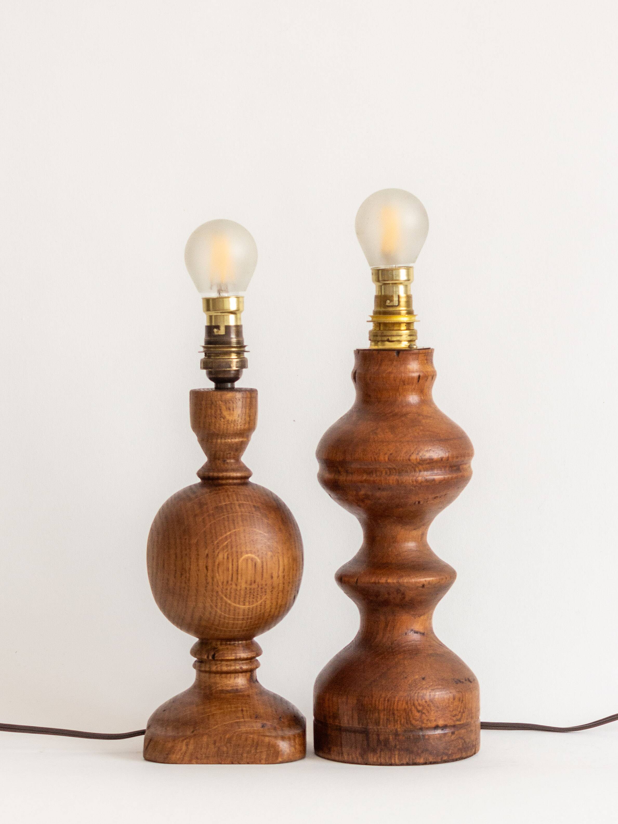 2 turned wooden lamp bases, 1940s-1960s