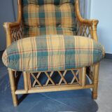 Vintage bamboo and rattan tartan armchair