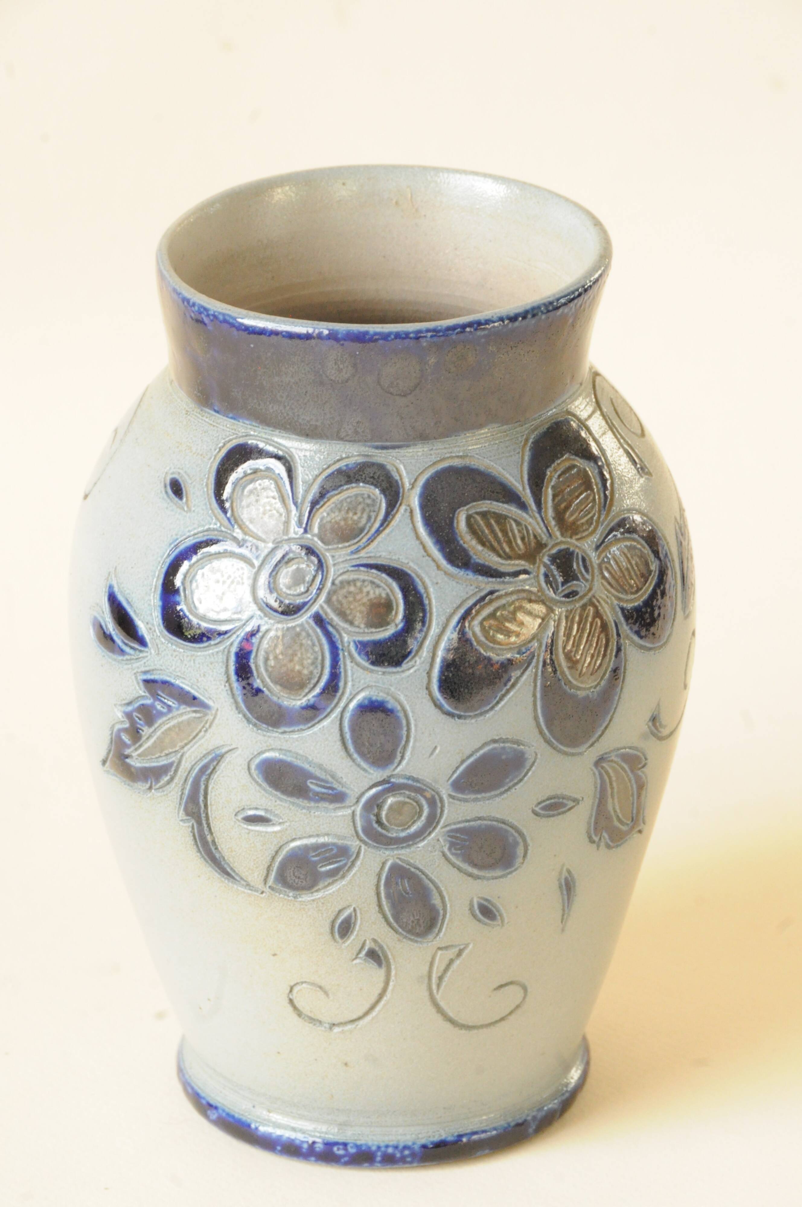 Vintage Stoneware Vase from Alsace Betschdorf - Blue Grey