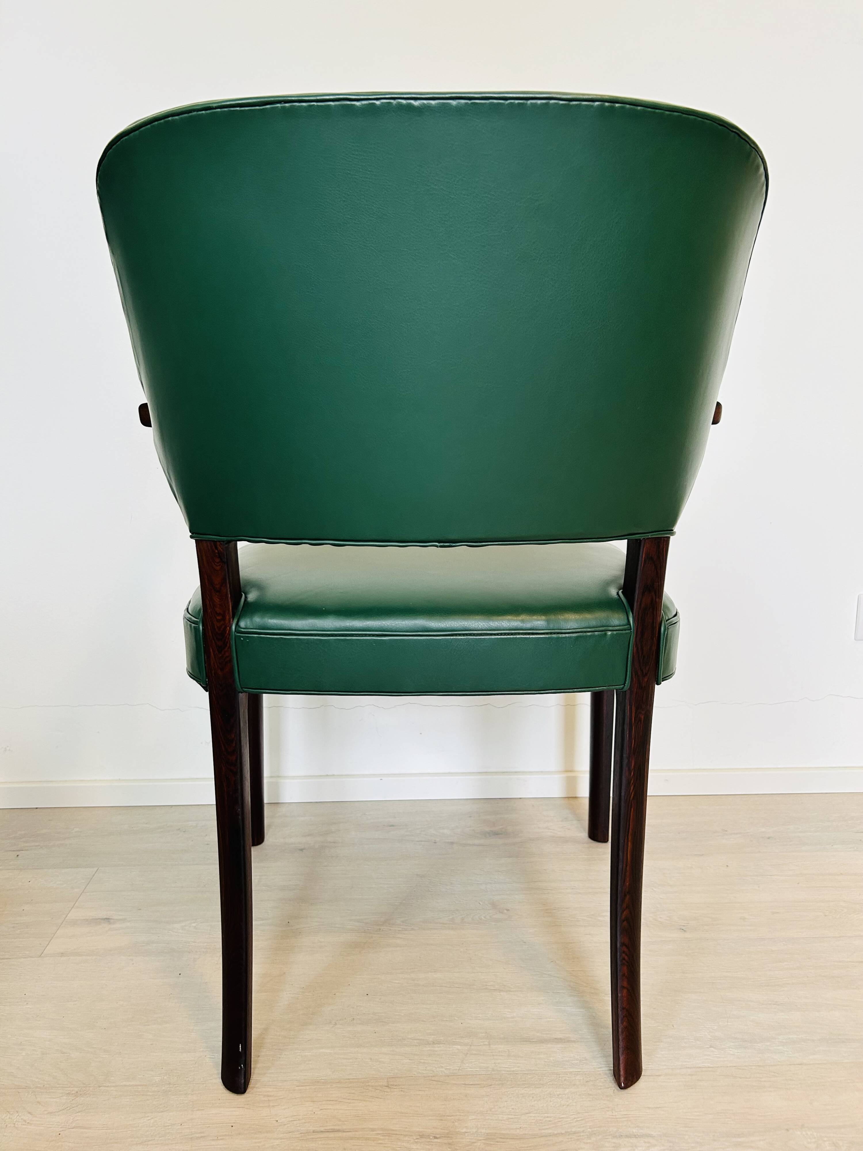 Danish Rosewood Green Leather Fully Restored Armchair, 1960´s