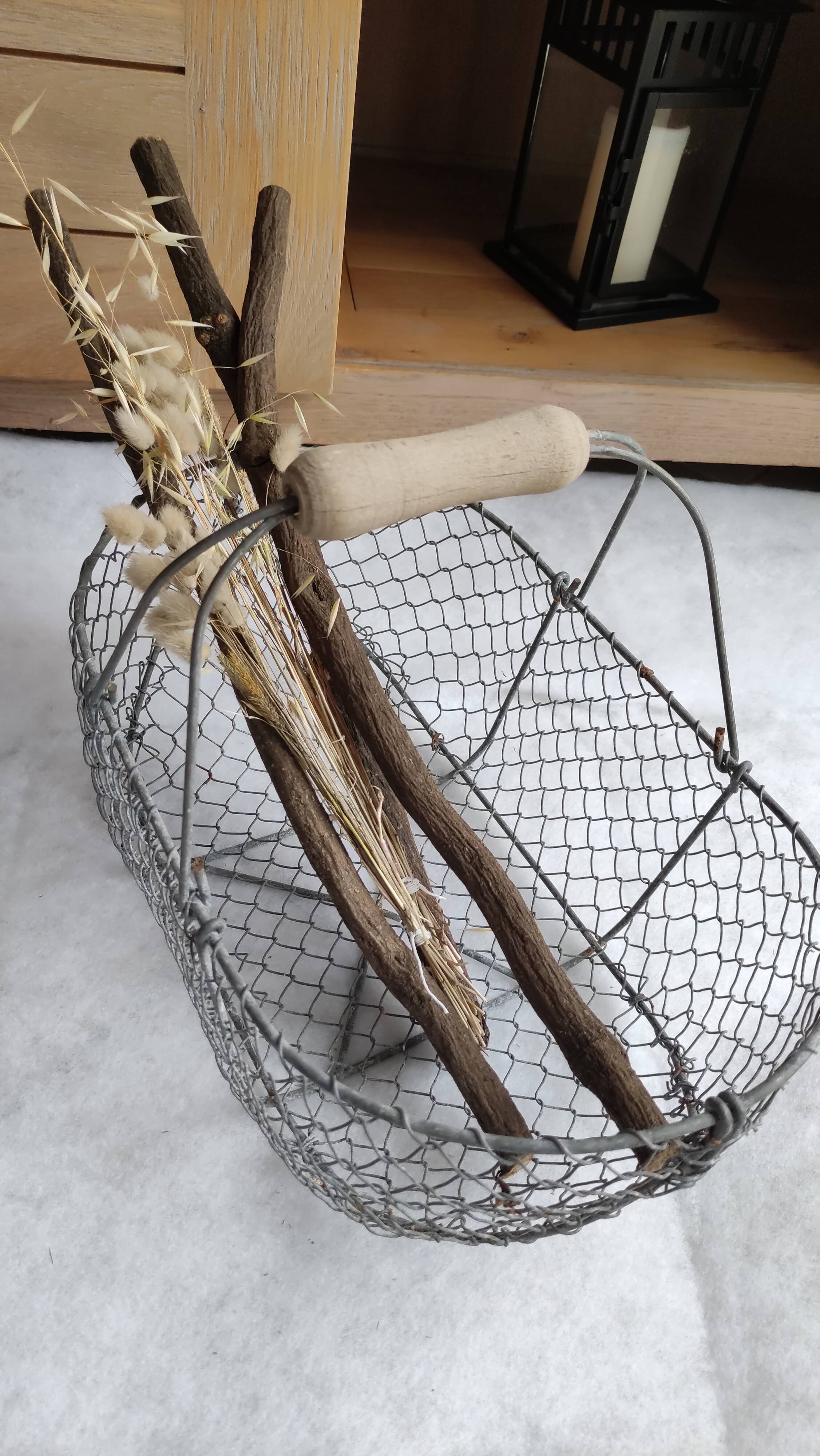 Panier vintage en métal et bois