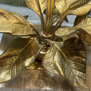 Bronze and travertine water lily lamp attributed to Maison Charles, circa 1970.