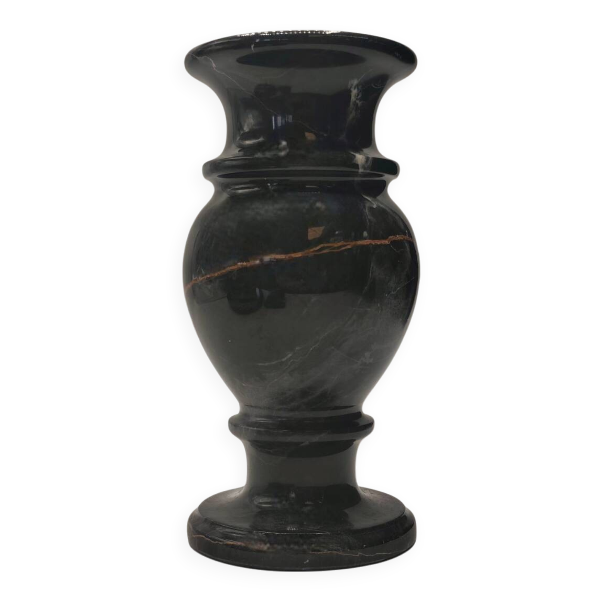 Vintage 1970s Italian Black Marble Vase – Natural Ochre Veining Accent
