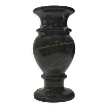 Vintage 1970s Italian Black Marble Vase – Natural Ochre Veining Accent