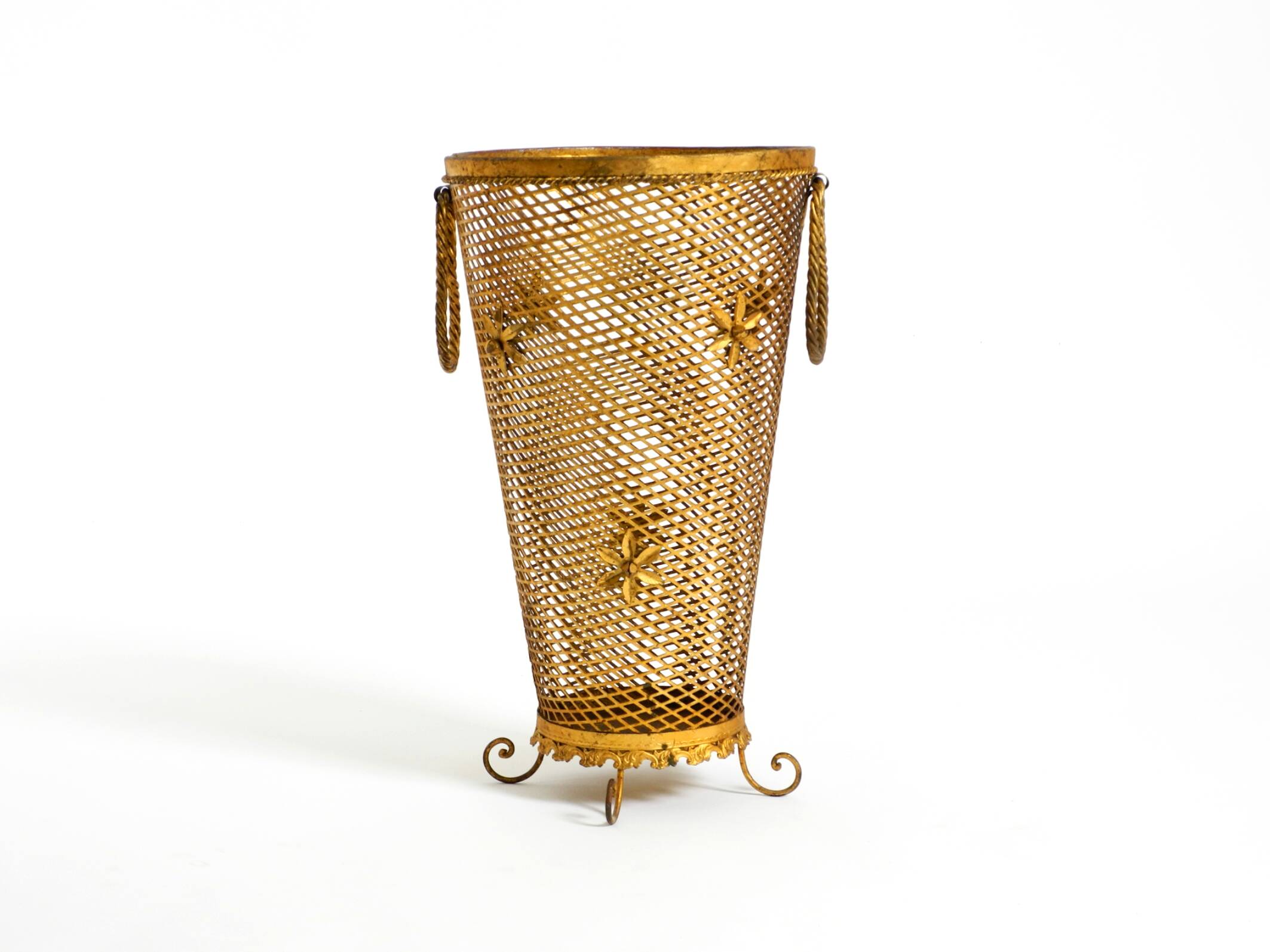 Large Mid-Century Regency umbrella stand made of gilded metal, Italy 1960s