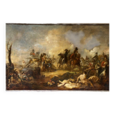Scène de bataille napoléonienne, huile sur toile, XIXème siècle