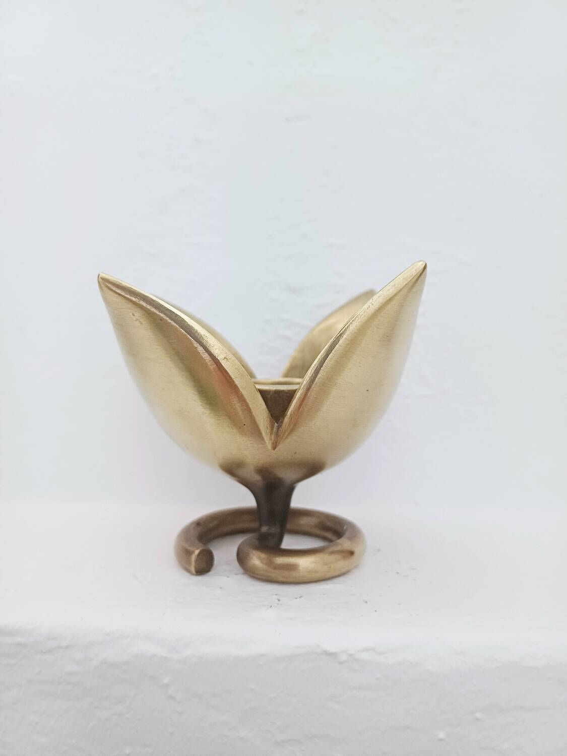 Pair of Solid Brass Tulip Candle Holders – Handcrafted 1970s