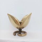 Pair of Solid Brass Tulip Candle Holders – Handcrafted 1970s